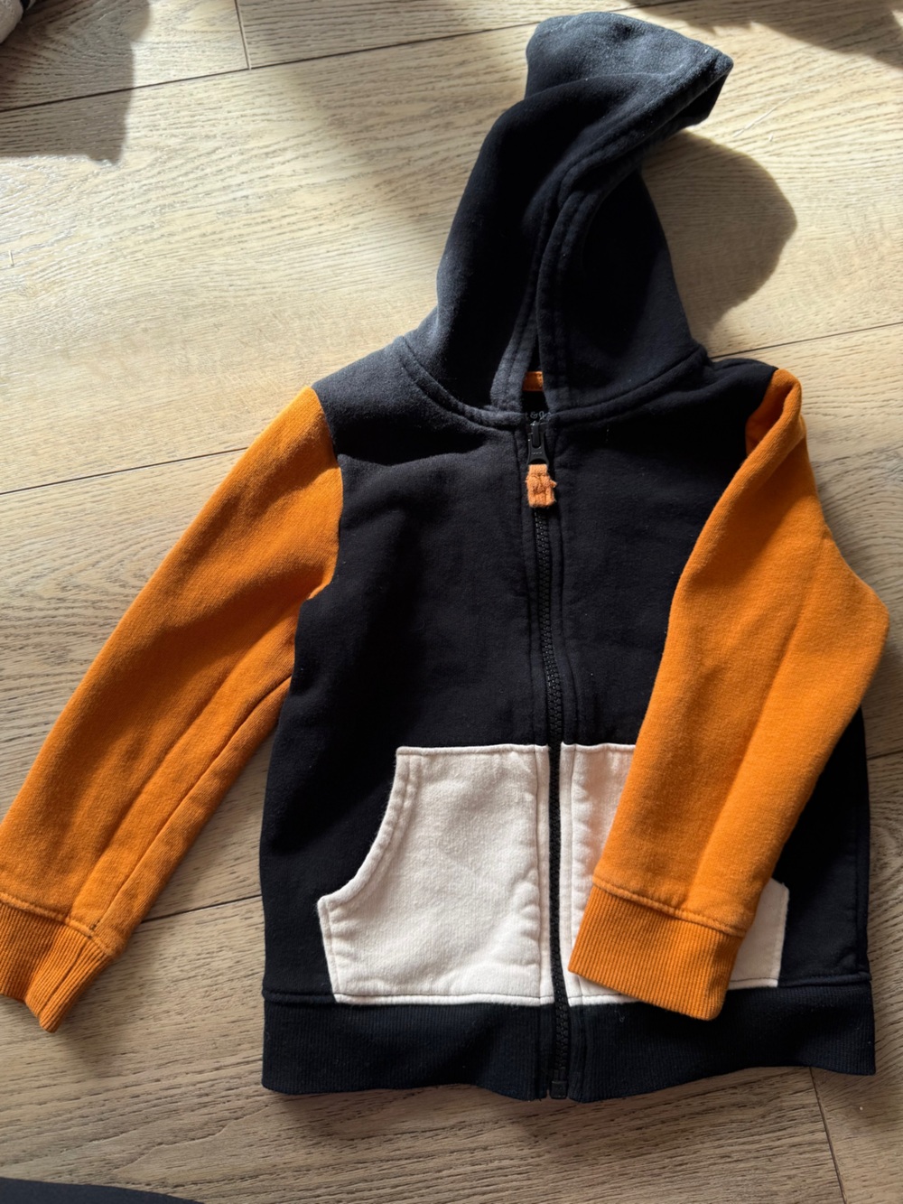 Cat & Jack Black, Rust Orange & Cream Hooded Zip Jacket | 3T